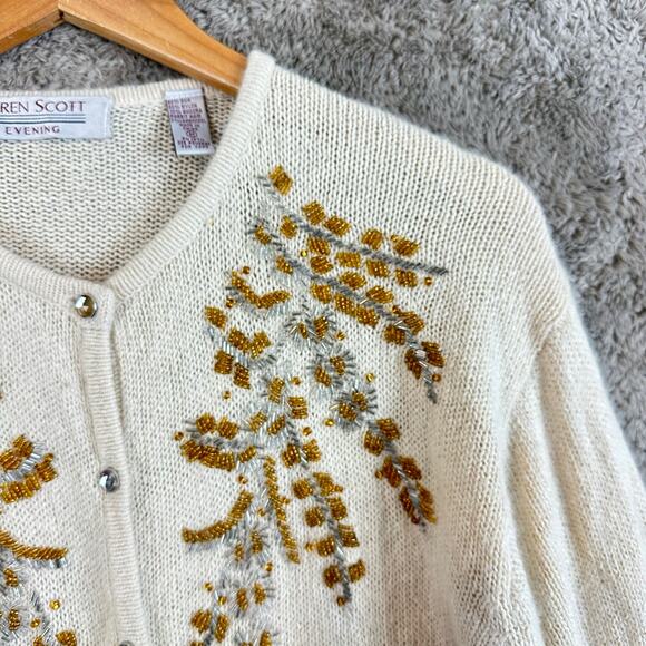 Karen Scott Evening Beaded Cardigan Sweater Silk Angora Rabbit Hair Lambswool M - Picture 4 of 9